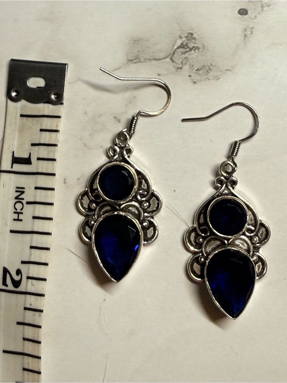 Silver &  Blue Tanzanite Teardrop Dangle Earrings